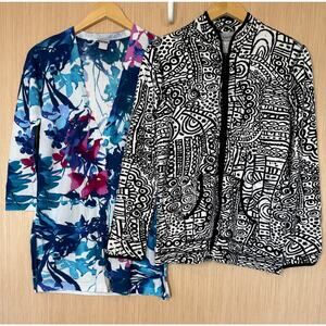 Lot of 2 Chicos Spring Paradise Cardigan Jersey Knit Jacket Size 0 US 4 Small